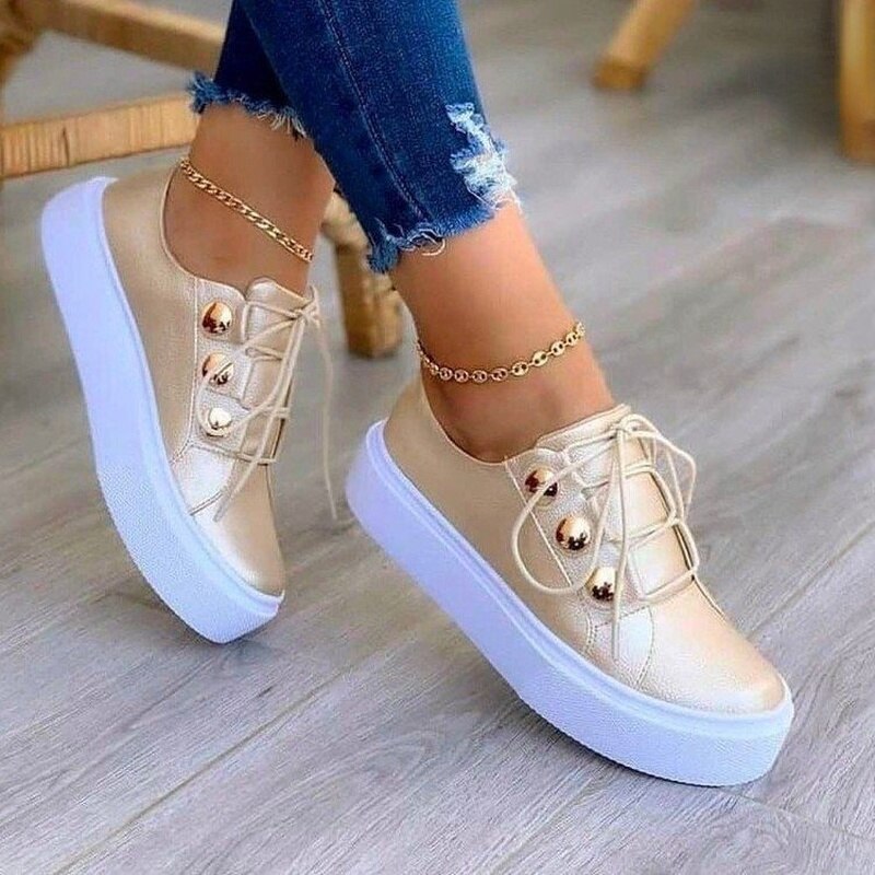 Damskie Sneakersy na Platformie | Klasyczny Styl z Metalicznymi Akcentami | Wygodne Obuwie Codzienne