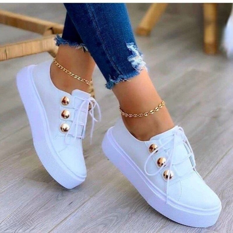 Damskie Sneakersy na Platformie | Klasyczny Styl z Metalicznymi Akcentami | Wygodne Obuwie Codzienne