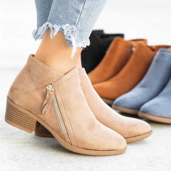 Damskie Botki na Niskim Obcasie | Wygodne Zapięcie na Zamek | Stylowe Buty Codzienne