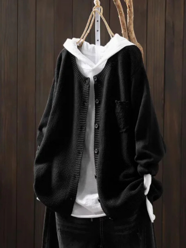 Kardigan Damski z Dzianiny | Ozdobna Kieszonka | Swobodny i Stylowy