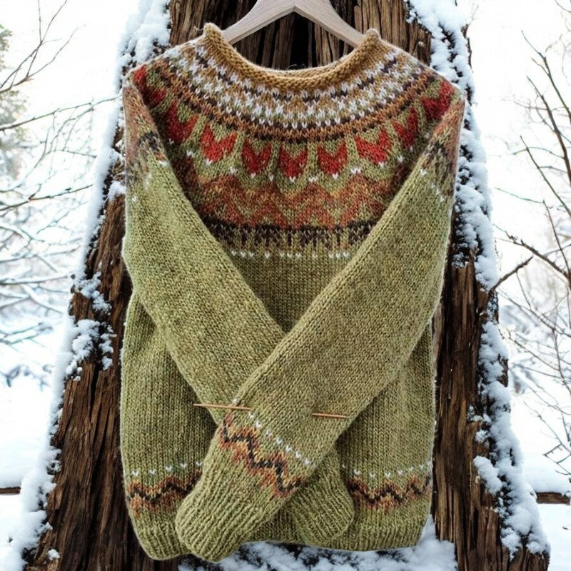 Sweter Wełniany | Wzór Inspirowany Naturą | Miękki i Ocieplający
