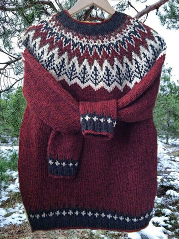 Sweter z Dzianiny | Norweski Wzór | Ciepły i Miękki