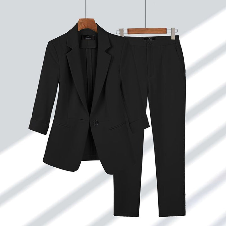 Damski Garnitur Dwuczęściowy | Marynarka z Rękawem 3/4 i Spodnie w Eleganckim Kroju | Styl Biznesowy