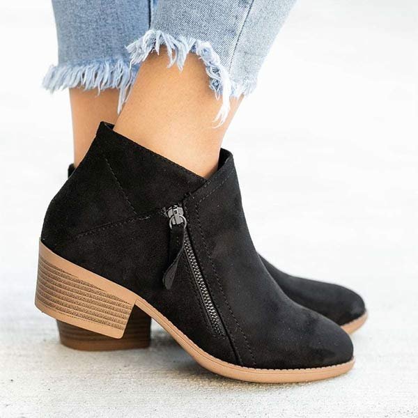 Damskie Botki na Niskim Obcasie | Wygodne Zapięcie na Zamek | Stylowe Buty Codzienne