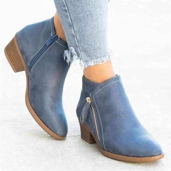 Damskie Botki na Niskim Obcasie | Wygodne Zapięcie na Zamek | Stylowe Buty Codzienne