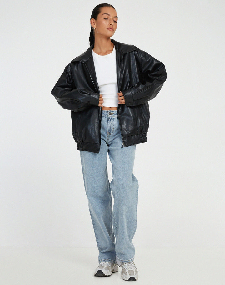 Damska Kurtka Oversize | Skórzana ze Stójką | Nowoczesny i Stylowy Look
