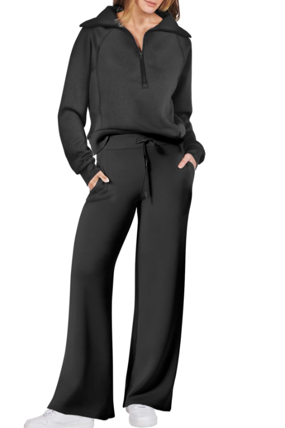 Damski Komplet Dresowy z Rozszerzanymi Nogawkami | Bluza z Półgolfem na Zamek | Elegancki Minimalizm | Wygodny Krój