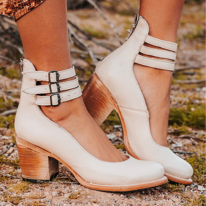 Damskie Skórzane Buty na Obcasie | Pasek na Kostce | Klasyczny i Elegancki Styl