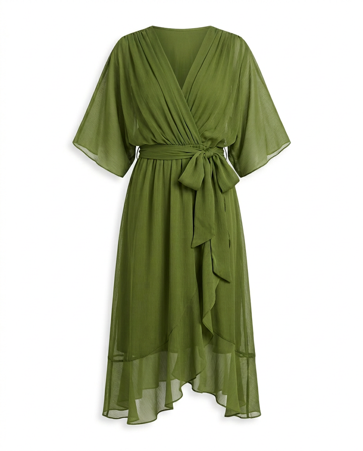 Sukienka Damska Midi Szyfonowa | Luźny Krój | Delikatny Pasek | Na Co Dzień