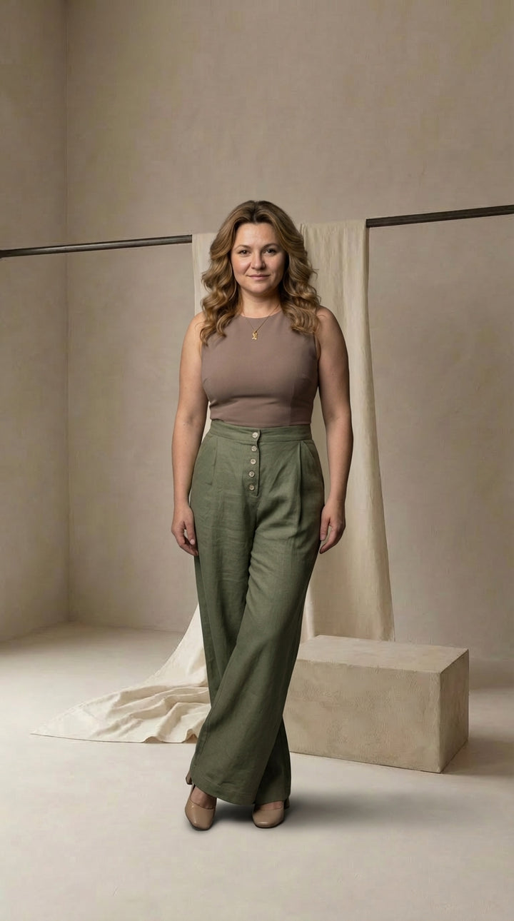 Spodnie Palazzo Palazzo Spodnie | Luźny Krój | Detale Zapinane na Guziki | Na Lato