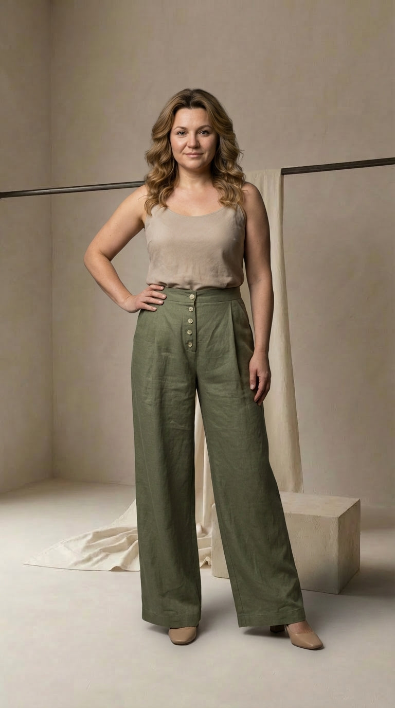 Spodnie Palazzo Palazzo Spodnie | Luźny Krój | Detale Zapinane na Guziki | Na Lato