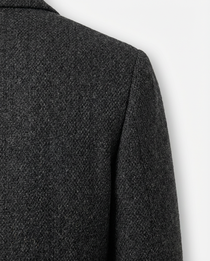 Komplet z Ciemnego Denimu | Koszula i Spodnie | Podkreślona Talia i Prosty Krój