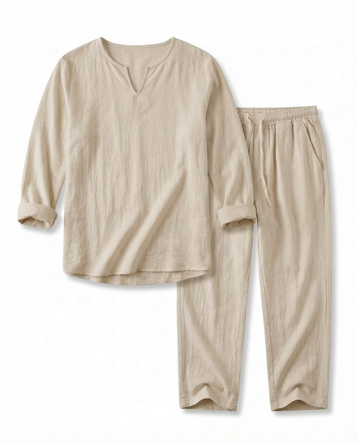 Komplet męski: koszula i spodnie | Dopasowany | Wygodny dekolt w serek | Swobodny