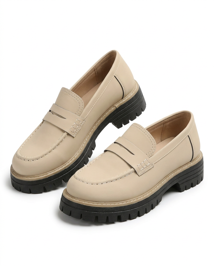Mokasyny Damskie Mokasyny Na Platformie | Wsuwany Krój | Gruba Podeszwa | Na Co Dzień