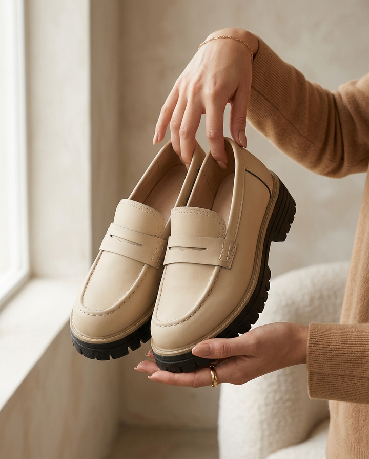 Mokasyny Damskie Mokasyny Na Platformie | Wsuwany Krój | Gruba Podeszwa | Na Co Dzień