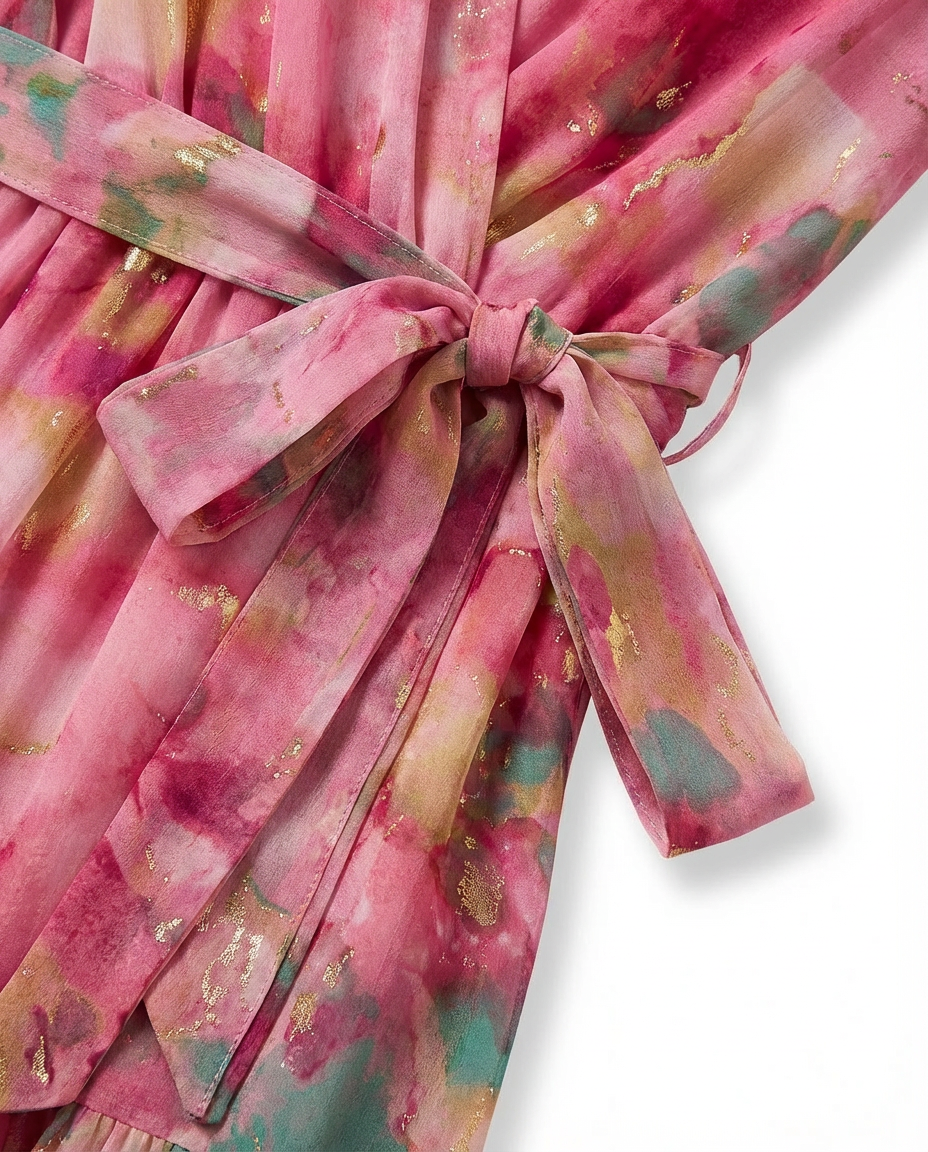 Sukienka Maxi Damska Kwiatowa | Luźny Krój | Wiązanie w Talii | Na Co Dzień