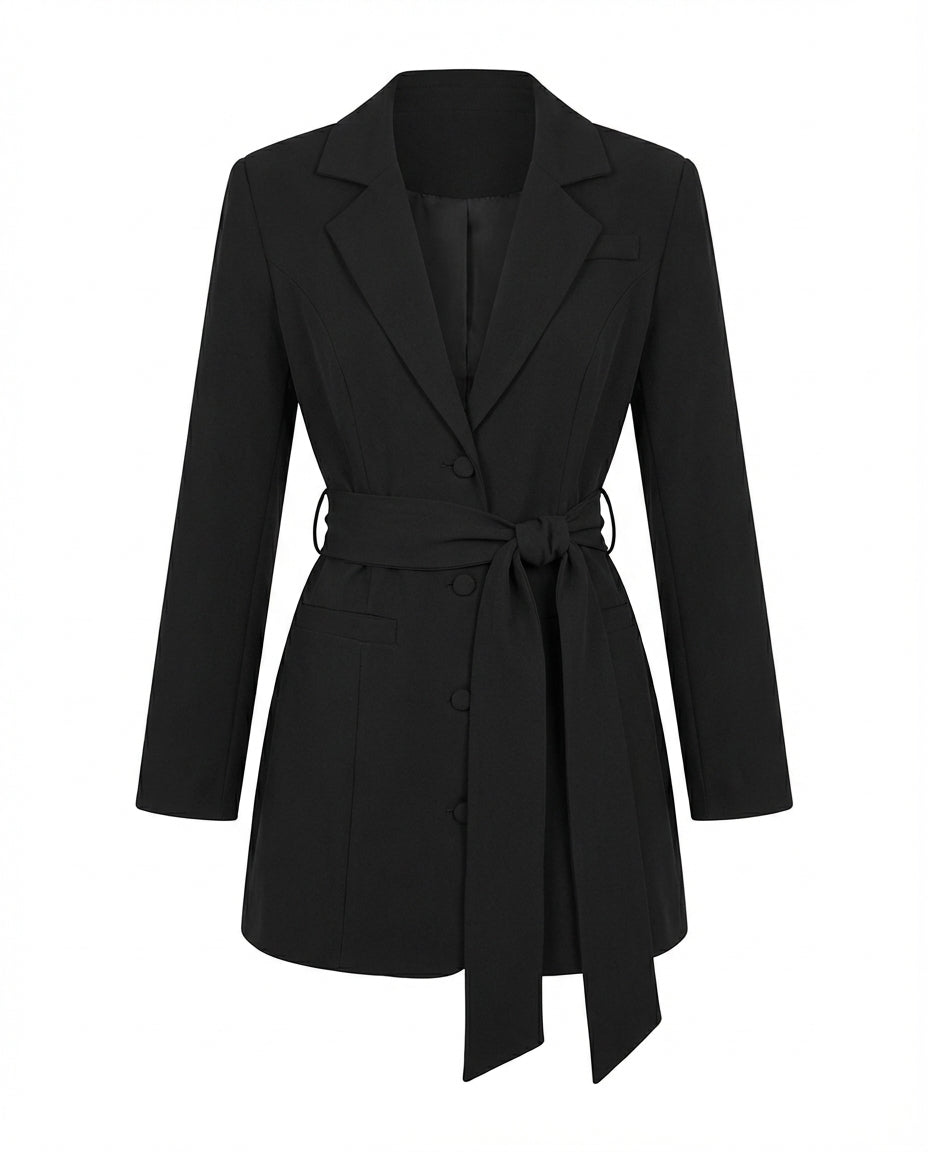 Sukienka Damska Marynarska | Dopasowany Krój | Pasek w Talii | Na Co Dzień