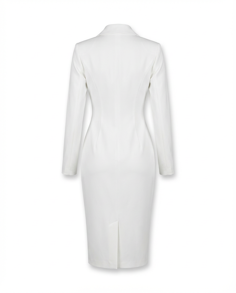 Sukienka Damska Midi Elegancka | Dopasowany Krój | Klapy i Guziki | Na Co Dzień i Do Pracy