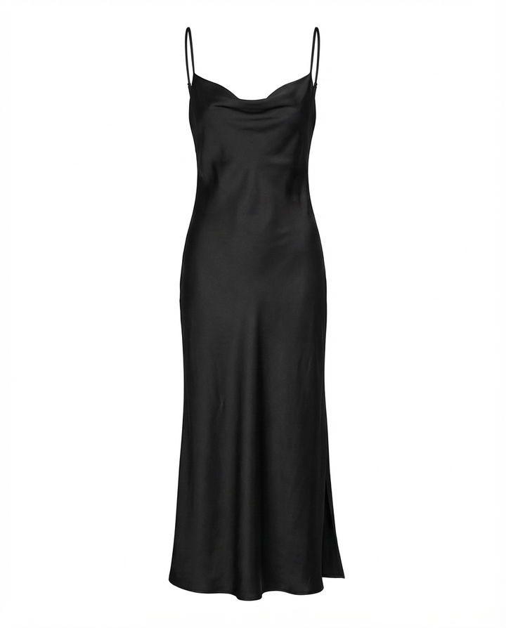 Sukienka Satynowa Maxi | Cienkie Ramiączka, Elegancka na Wesele - 11