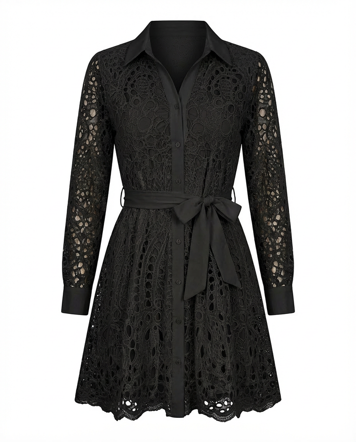 Sukienka Damska Koronkowa | Dopasowany Krój | Z Długimi Rękawami | Na Wesele i Letnie Przyjęcia