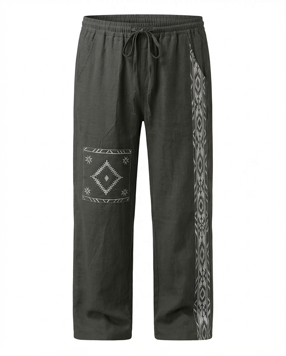 Spodnie męskie w stylu boho | Luźny krój | Wzory etniczne | Swobodne