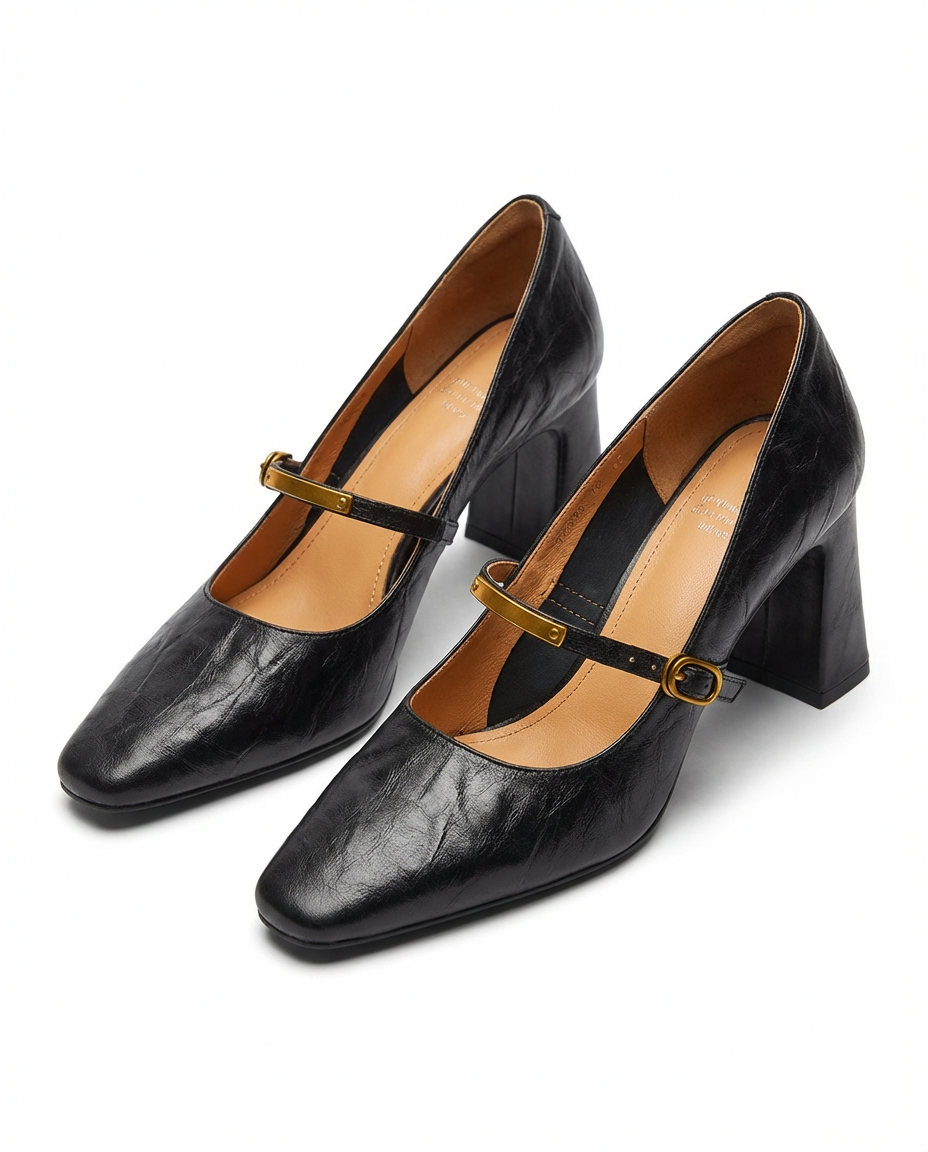 Szpilki Damskie Skórzane Mary Jane | Klasyczny Krój | Stabilny Obcas | Na Co Dzień