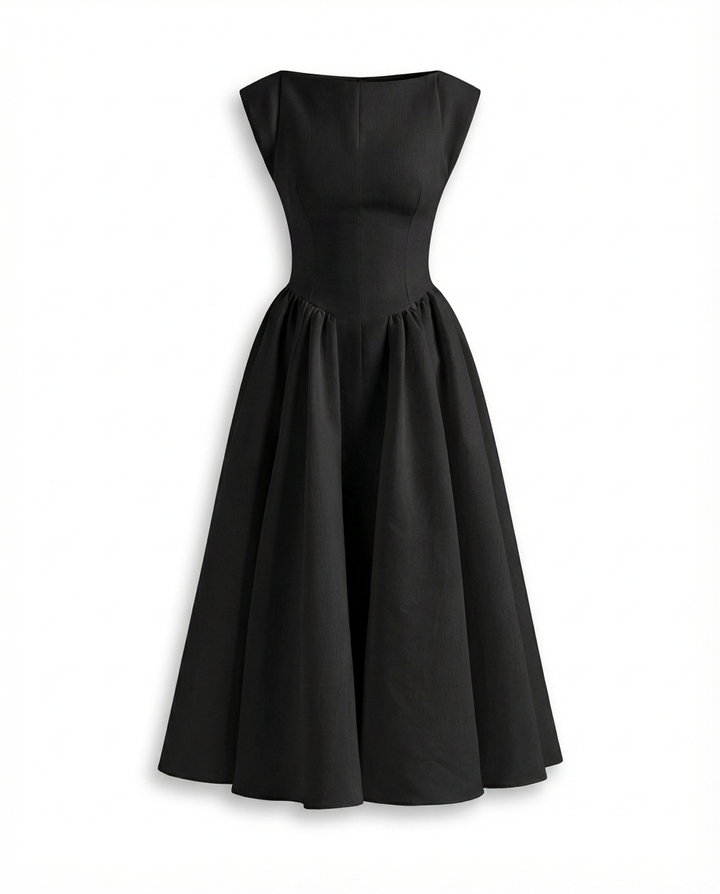 Sukienka Midi Damska Elegancka | Dopasowany Krój | Zwiewna Spódnica | Na Uroczystości