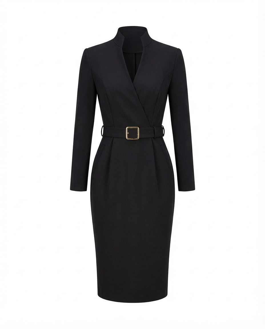 Sukienka Midi Elegancka | Dopasowany Krój | Zaznaczona Talia | Do Pracy i Na Oficjalne Okazje