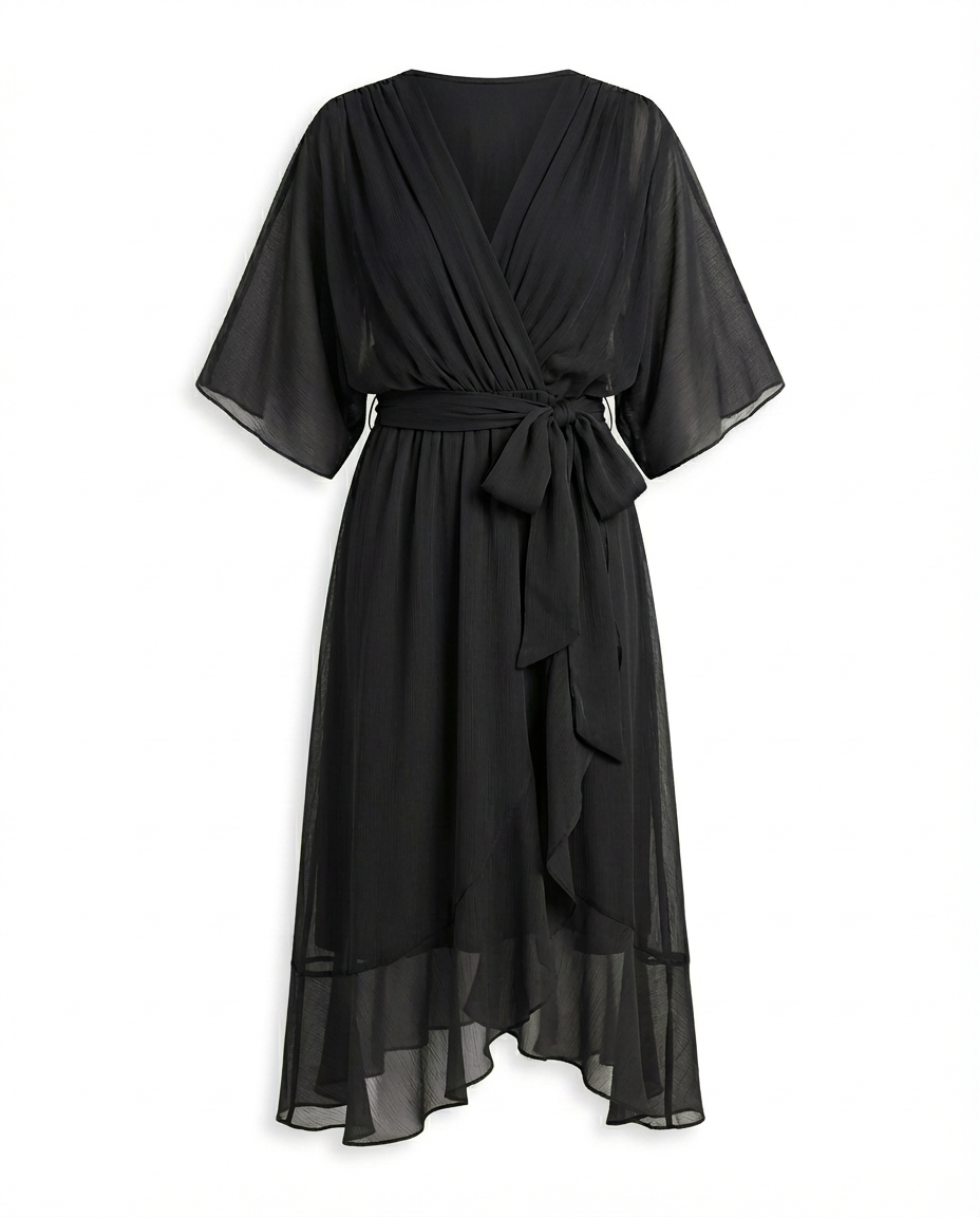 Sukienka Damska Midi Szyfonowa | Luźny Krój | Delikatny Pasek | Na Co Dzień