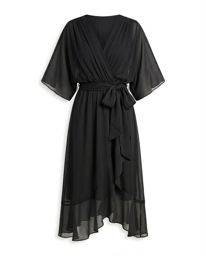 Sukienka Damska Midi Szyfonowa | Luźny Krój | Delikatny Pasek | Na Co Dzień