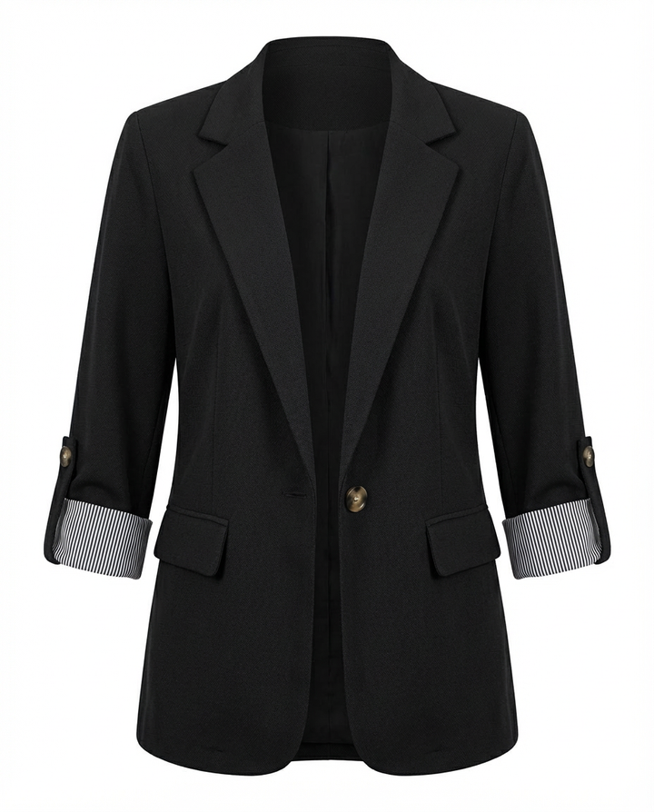 Marynarka Damska Klasyczna Elegancka | Dopasowany Krój | Podwijane Rękawy | Na Co Dzień i Do Pracy