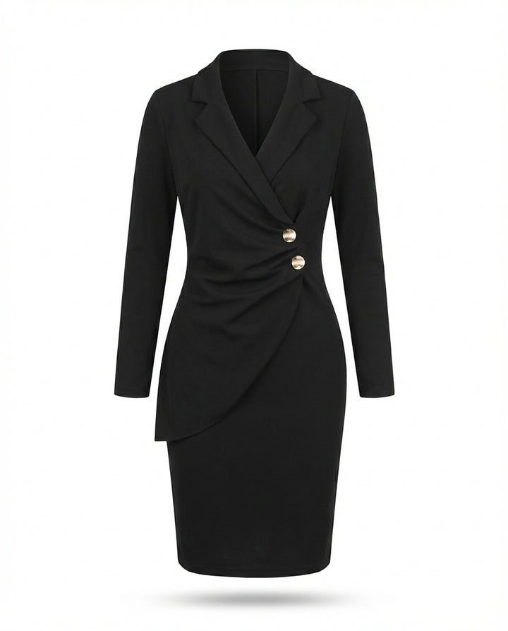 Sukienka Damska Elegancka | Strukturalny Krój | Długie Rękawy | Do Pracy