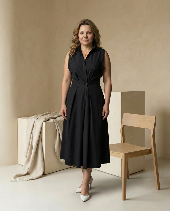 Sukienka Damska Letnia | Dopasowany Krój | Klasyczny Kołnierzyk | Na Co Dzień i Do Pracy