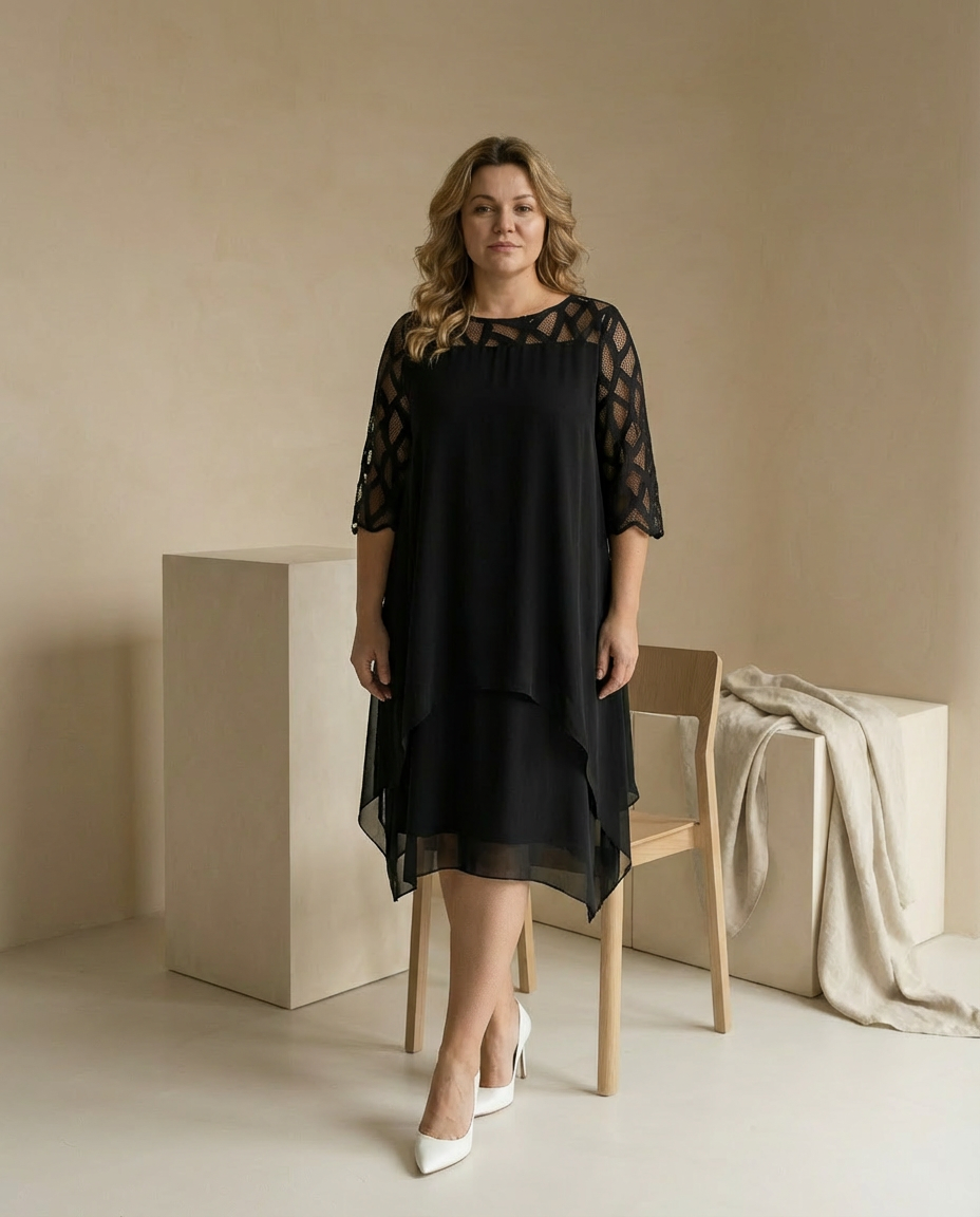 Sukienka Damska Midi Kwiatowa | Luźny Krój | Koronkowe Rękawy | Na Co Dzień