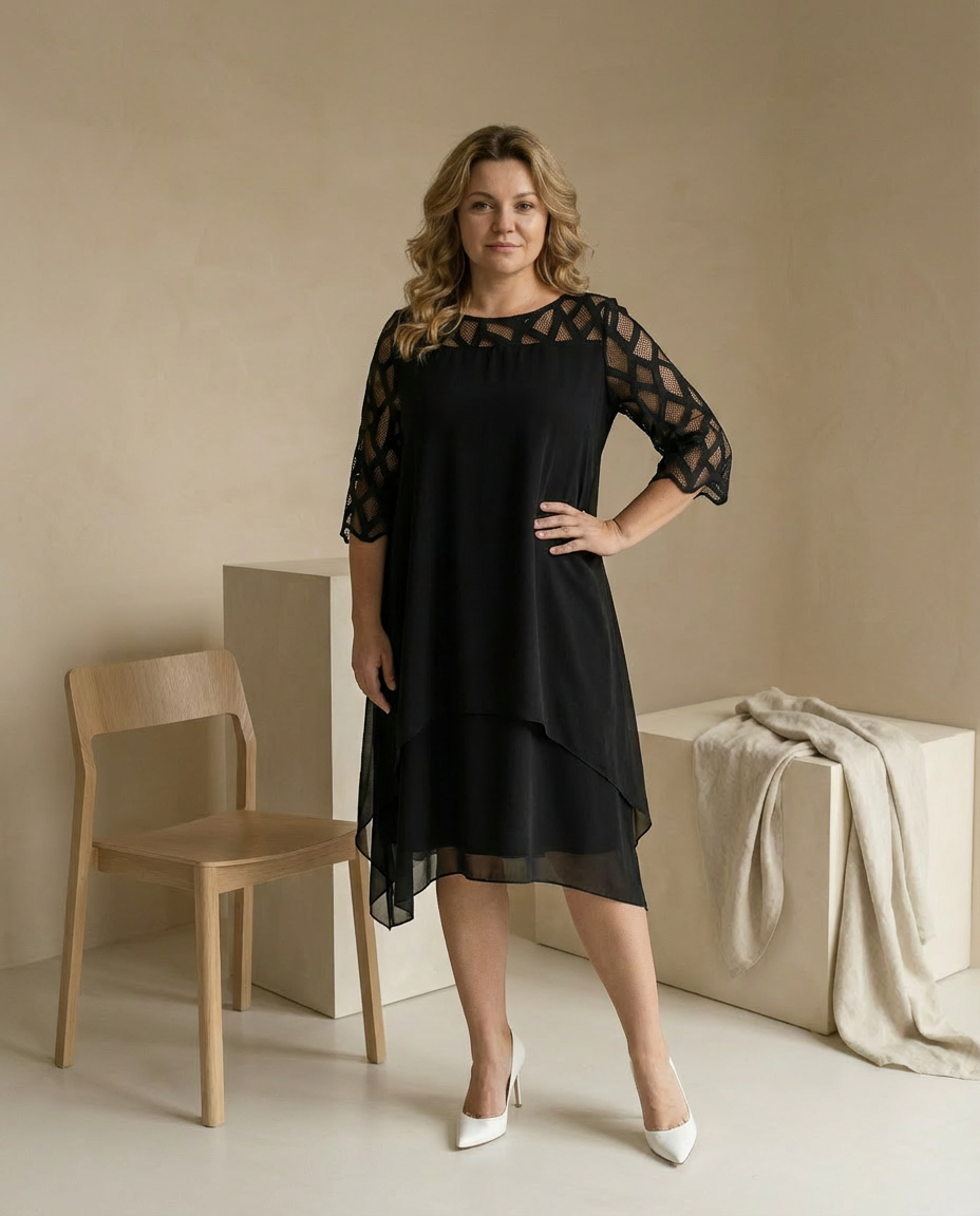 Sukienka Damska Midi Kwiatowa | Luźny Krój | Koronkowe Rękawy | Na Co Dzień