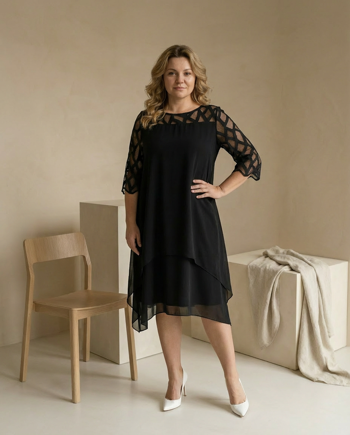 Sukienka Damska Midi Kwiatowa | Luźny Krój | Koronkowe Rękawy | Na Co Dzień