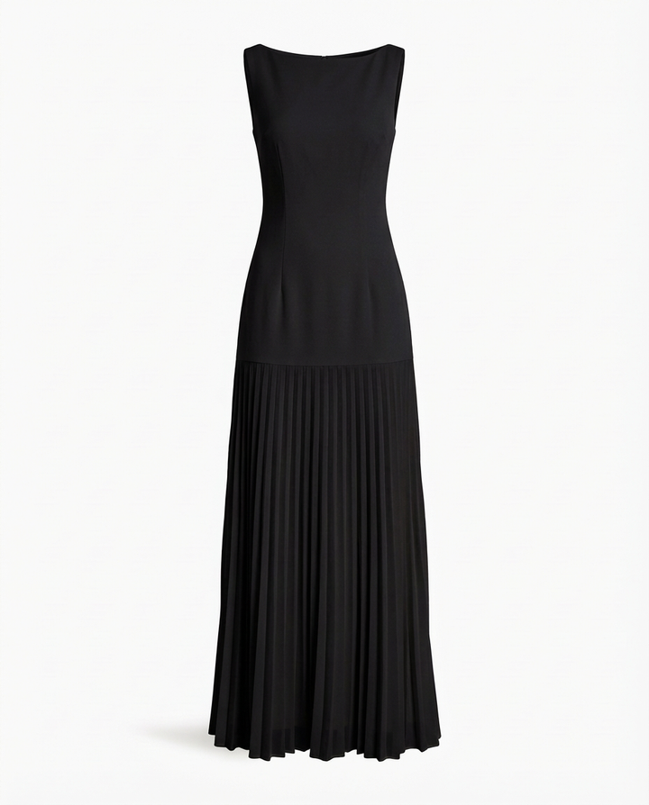 Sukienka Maxi Damska Plisowana | Dopasowany Krój | Bez Rękawów | Na Wieczorne Okazje