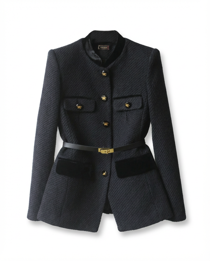 Marynarka Tweedowa | Taliowany Krój | Elegancja w Stylu Kontrastowym - 1