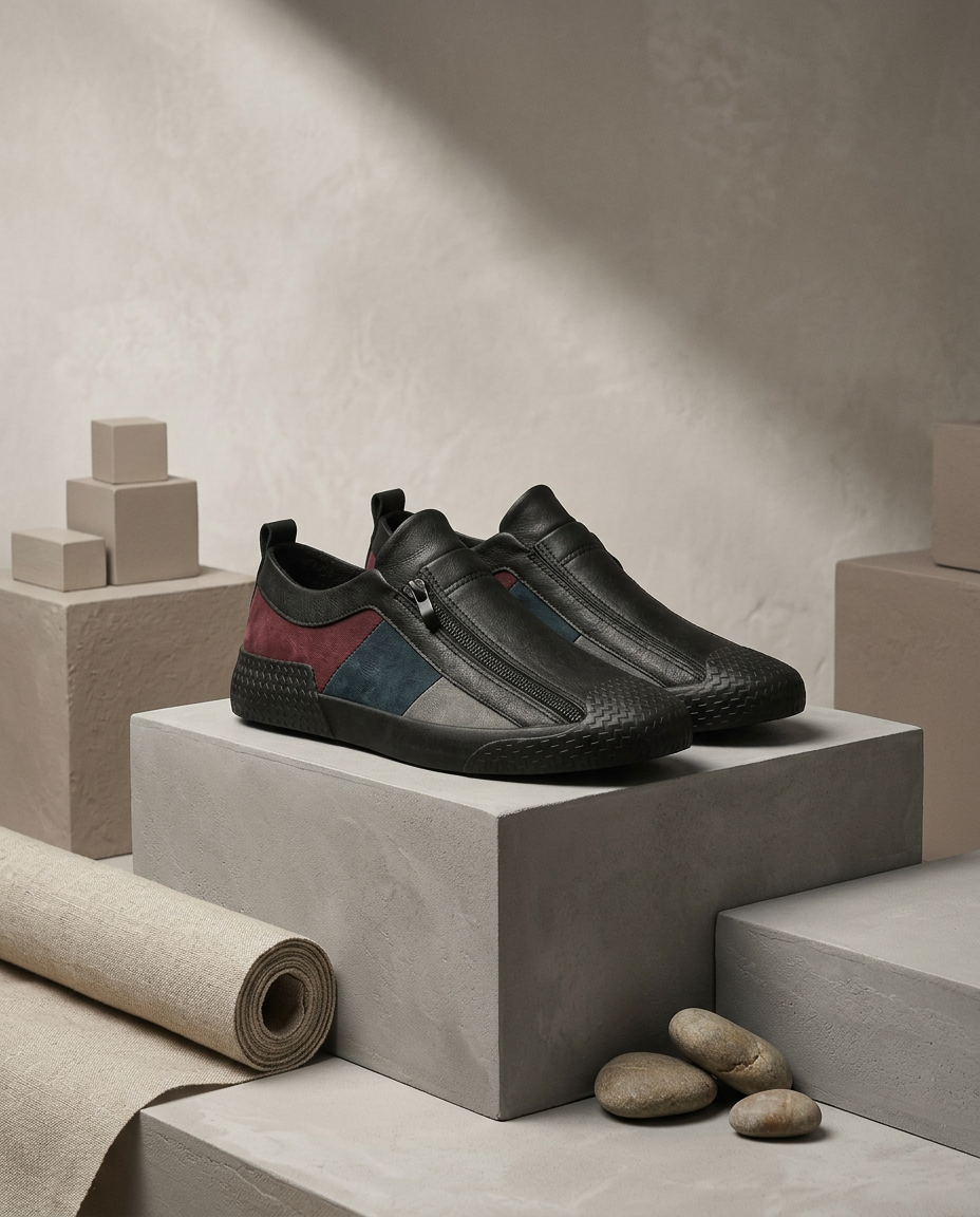 Klapki Męskie Klasyczne Skórzane | Wygodny Krój | Teksturowana Podeszwa | Na Co Dzień