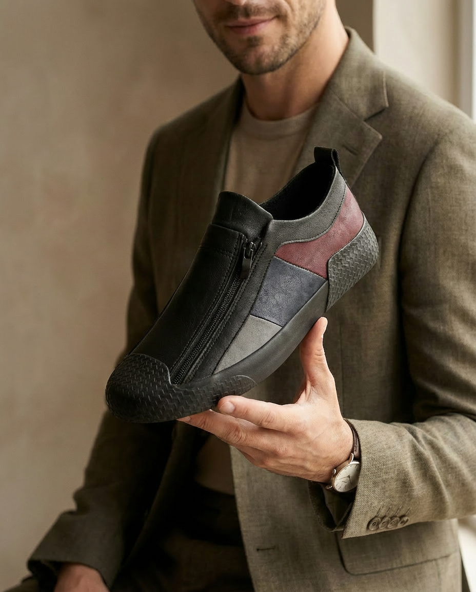 Klapki Męskie Klasyczne Skórzane | Wygodny Krój | Teksturowana Podeszwa | Na Co Dzień