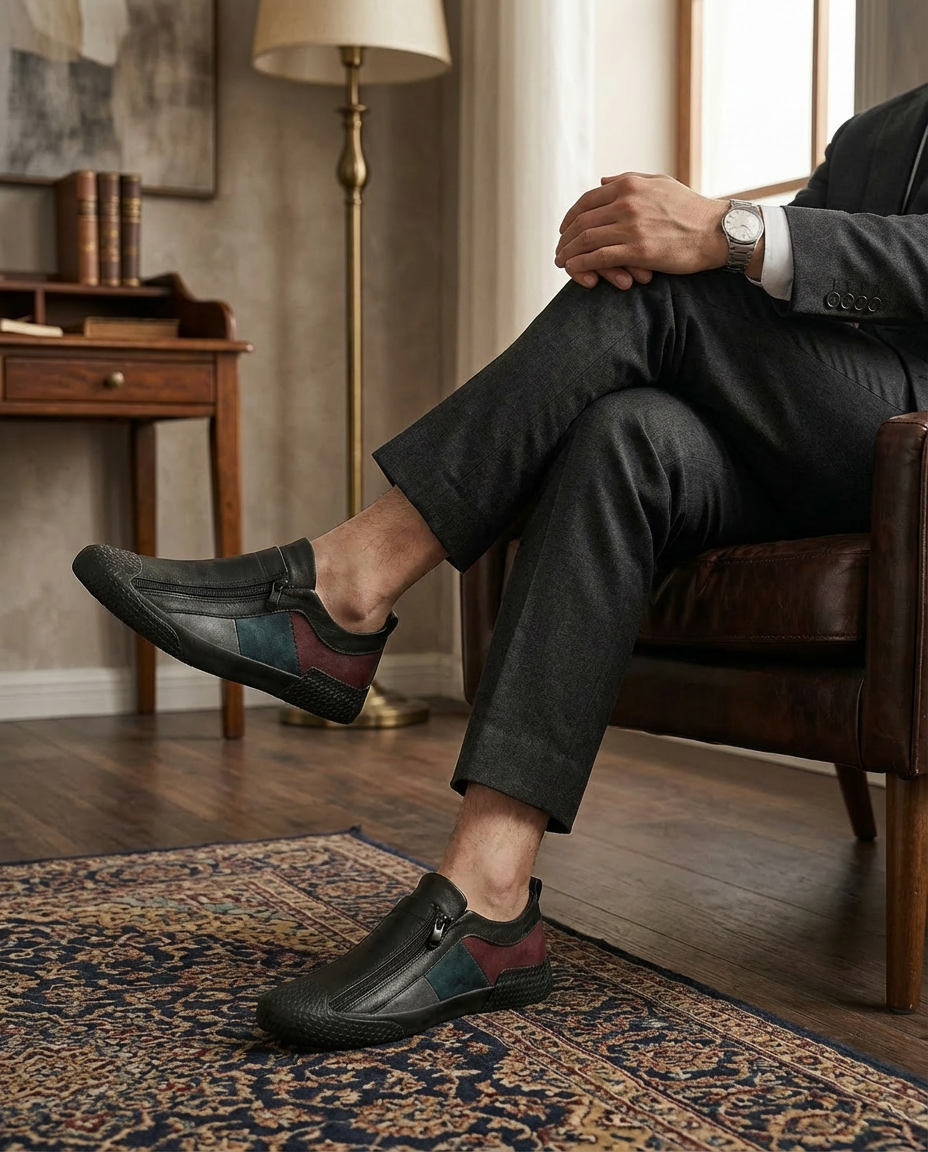 Klapki Męskie Klasyczne Skórzane | Wygodny Krój | Teksturowana Podeszwa | Na Co Dzień