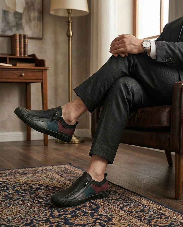 Klapki Męskie Klasyczne Skórzane | Wygodny Krój | Teksturowana Podeszwa | Na Co Dzień