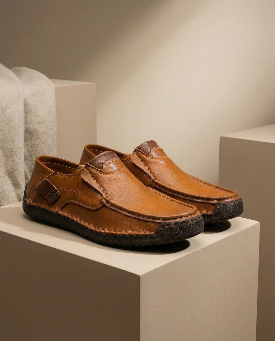 Mokasyny Męskie Skórzane Klasyczne | Dopasowany Krój | Wygodna Amortyzacja | Do Pracy i Na Co Dzień