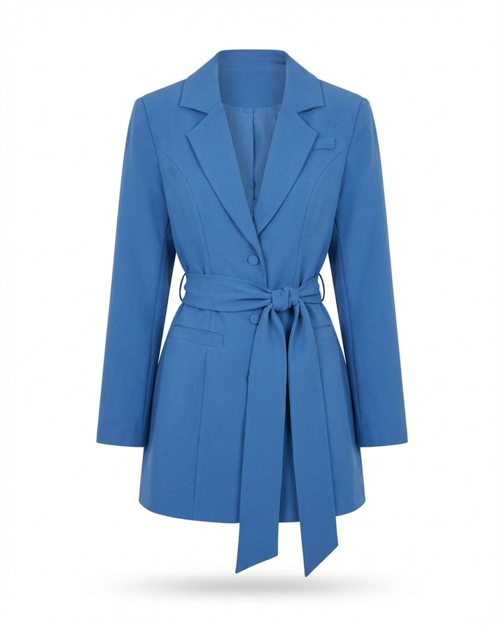 Sukienka Damska Marynarska | Dopasowany Krój | Pasek w Talii | Na Co Dzień