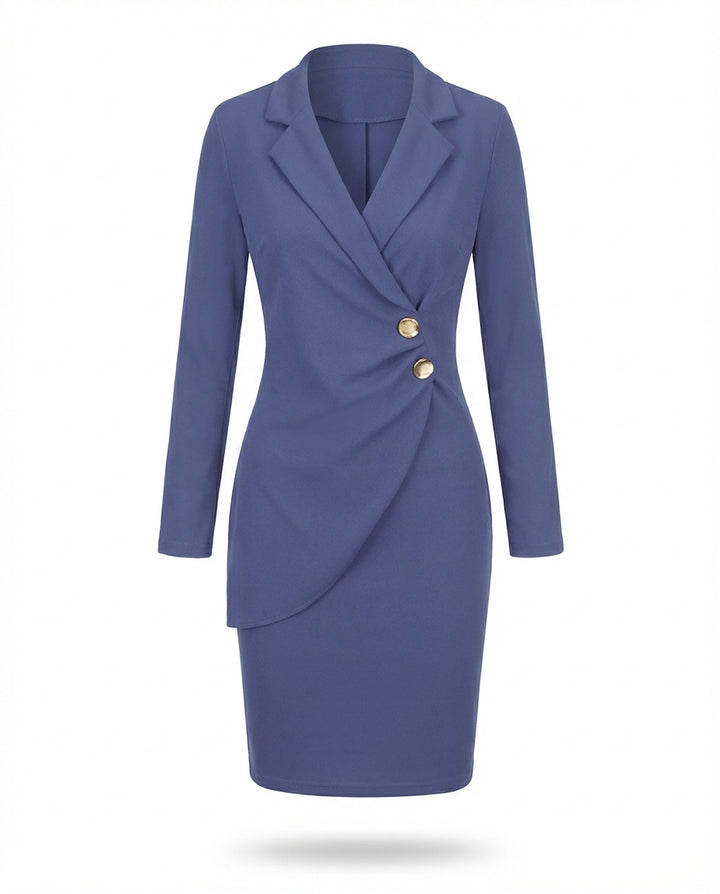 Sukienka Damska Elegancka | Strukturalny Krój | Długie Rękawy | Do Pracy