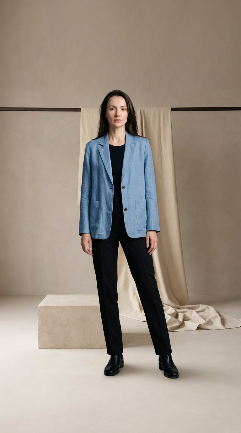Marynarka Damska Lniana Elegancka | Luźny Krój | Oddychający Materiał | Na Co Dzień