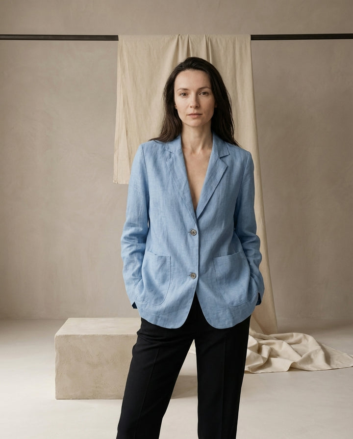 Marynarka Damska Lniana Elegancka | Luźny Krój | Oddychający Materiał | Na Co Dzień