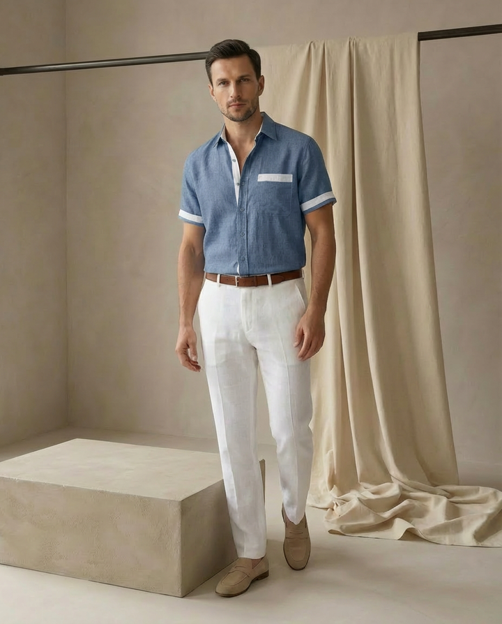 Koszula Męska Lniana | Klasyczny Krój | Oddychający Materiał | Na Co Dzień