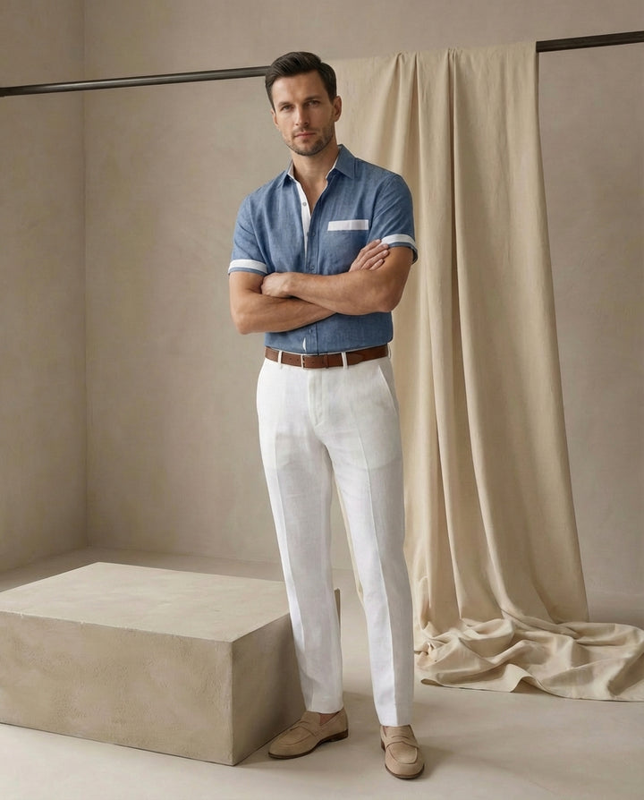 Koszula Męska Lniana | Klasyczny Krój | Oddychający Materiał | Na Co Dzień