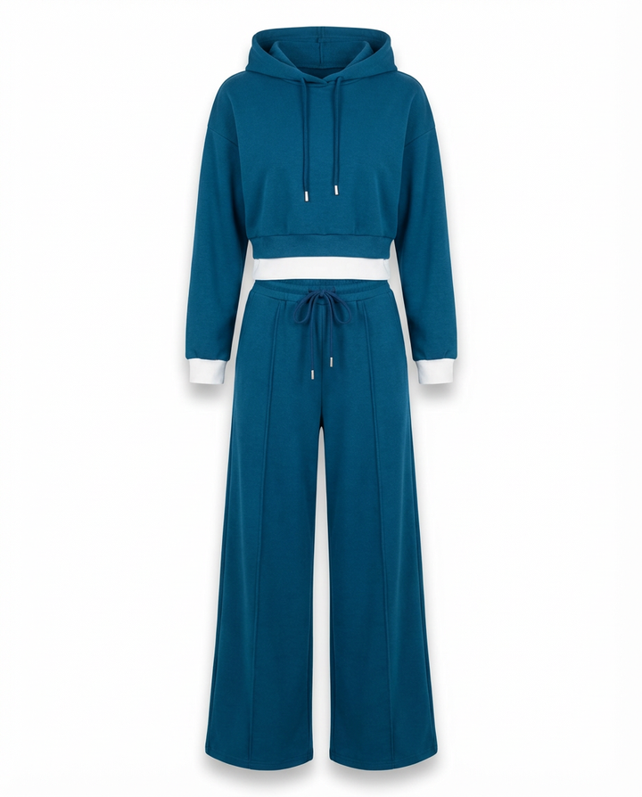 Damski Dres Dwuczęściowy | Bluza z Kapturem | Spodnie z Szeroką Nogawką | Styl Casual - 1